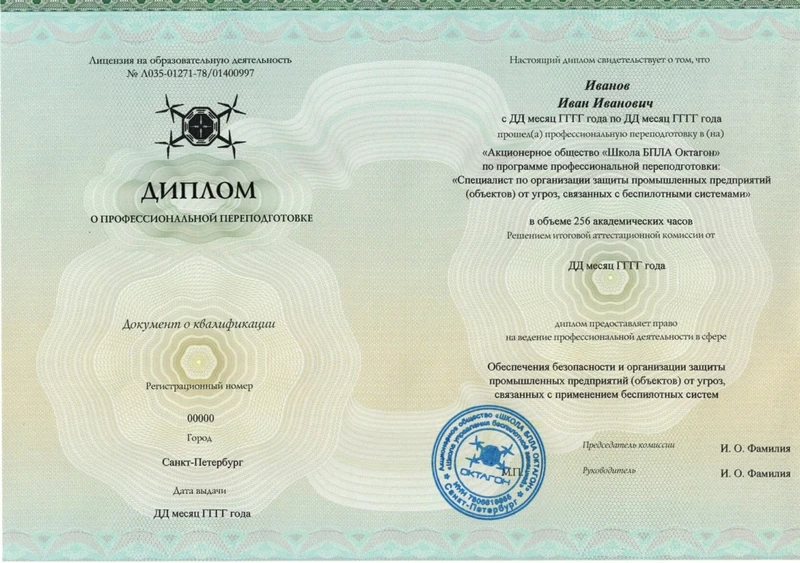 Образец: Диплом о профессиональной переподготовке