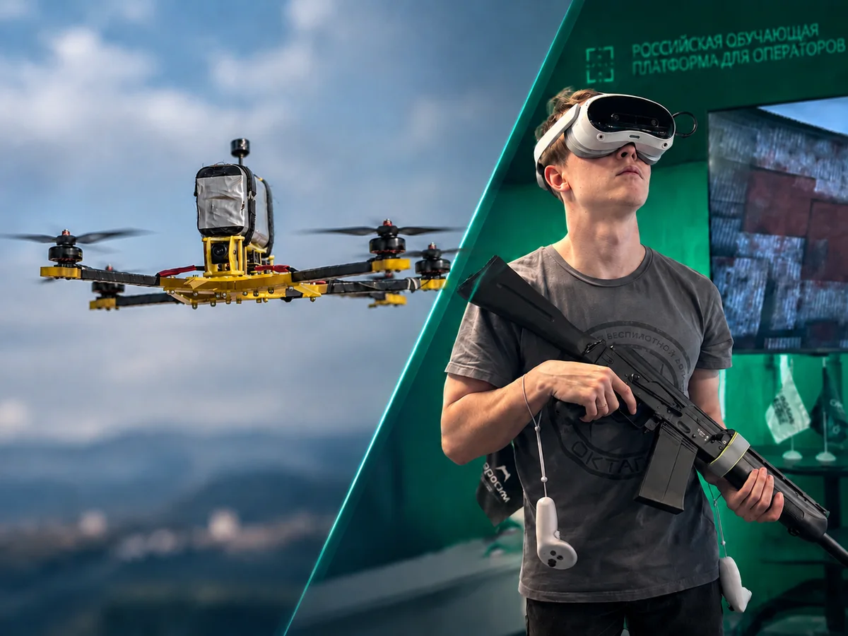 Иллюстрация очного обучения: FPV-дрон и оператор